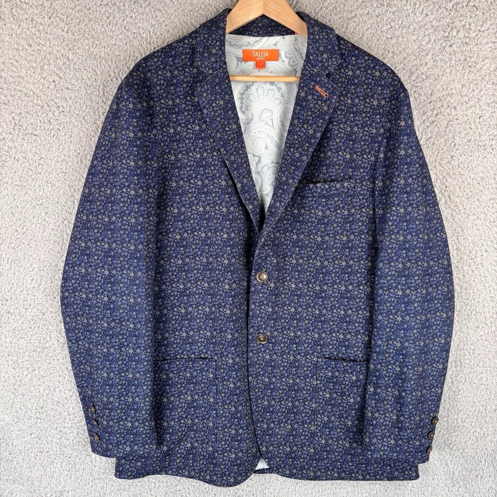 Tallia Sport Coat Blazer Mens Large Navy Floral Performance‎ Stretch Jacket